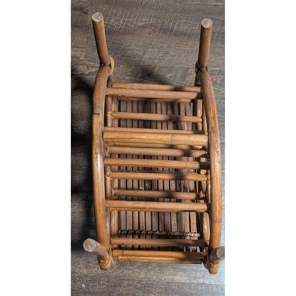 Vintage Bent-Rattan/Bamboo Six Bottle Tabletop Wine Rack With Shelf for Glasses